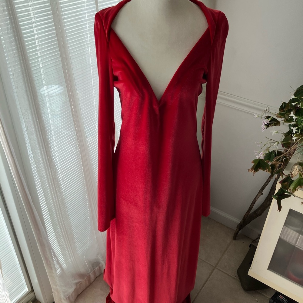Elegant Red Long-Sleeve Velour Dress